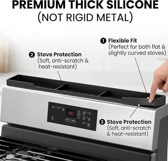 AWOKE Stove Top Shelf 30 Inch - Silicone Material Magnetic Shelf for Stove - 3 Functional Partitions Kitchen Spice Rack Organizer-Black,Kitchen Gadgets Storage Organization - Image 4