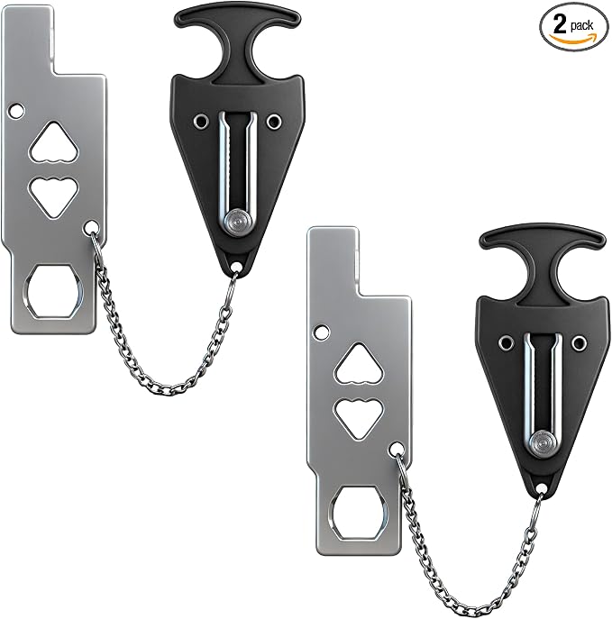 Portable Door Lock, Travel Door Lock for Hotel, Apartment, Dorm & Home – Extra Security Door Stoppers, Hotel Safety Devices for Travel Privacy Protection 2PK Black by Ouffun