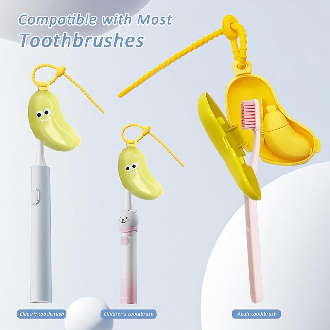 Banana-Shaped Travel Toothbrush Case, 2-in-1 Toothbrush Protector Cover with Built-in Toothpaste Dispenser & Hanging Rope, Fits Most Electric/Manual Brush Heads for Vacation, Camping - Image 2