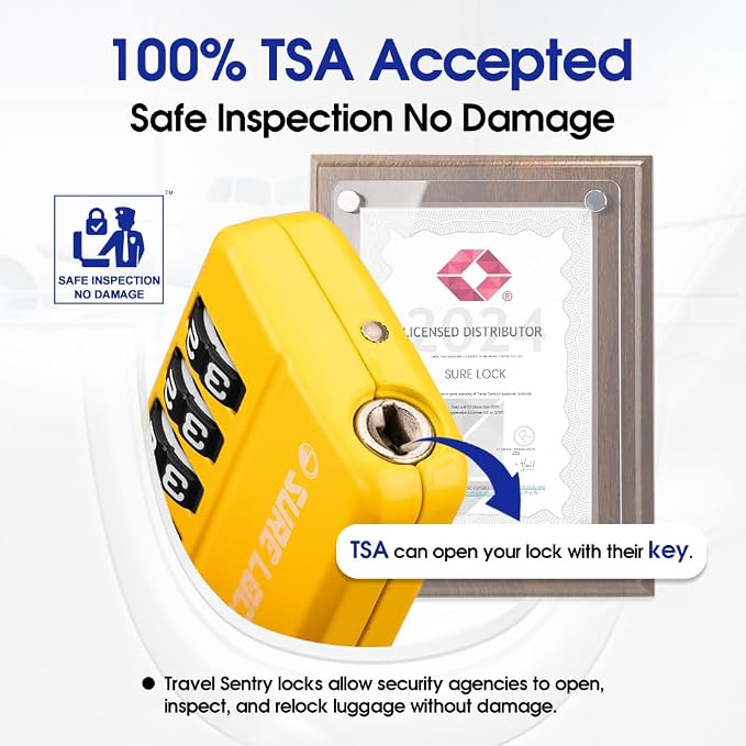 SURE LOCK TSA-Approved 4-Digit Resettable Combination Lock with Open Alert, Easy-Read Dials - for Luggage, School Lockers, Gym, Office, Toolbox & Security Cases (Yellow 2 Pack) - Image 2