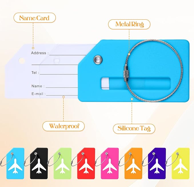 Sadnyy 8 Set Silicone Luggage Tags and Suitcase Locks with Keys Set Multicolor Small Luggage Padlock and Name ID Card Tags for Travel Family, Suitcase, Backpack, Laptop Bag, Locker, Travel Bag - Image 3