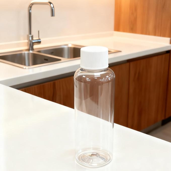 DNSEN Travel Size Empty Mouthwash Bottles 3.4 oz, White Screw Cap, Clear Toiletry Containers, 5 Pack - Image 6