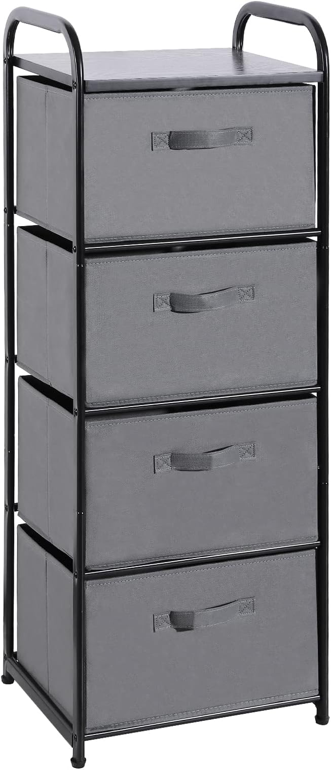MAX Houser 4 Drawer Fabric Dresser Tall Storage Tower, Dresser Chest with Wood Top, Vertical Nightstand Side Organizer Unit with Metal Frame for Closets Bedroom Nursery Room Hallway(Leaden) | Dresser Chest with Wood Top, Vertical Nightstand Side Organi... by MAXHouser
