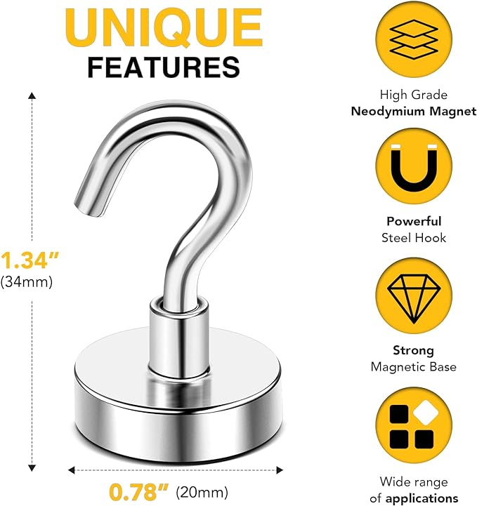 DIYMAG Magnetic Hooks,50lbs Heavy Duty Magnets with Hook Silver 6 Pack | Rare Earth N52 2026 Cruise Cabin Ship Essentials for Fridge Hanging Classroom Beach Vacation Kitchen Grills Home Must Have - Image 2