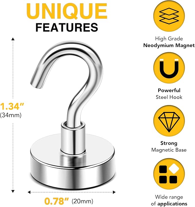 DIYMAG Magnetic Hooks 20pcs 50lbs Cruise Essentials 2026 Magnet Hook (Pack of 2) - Image 2