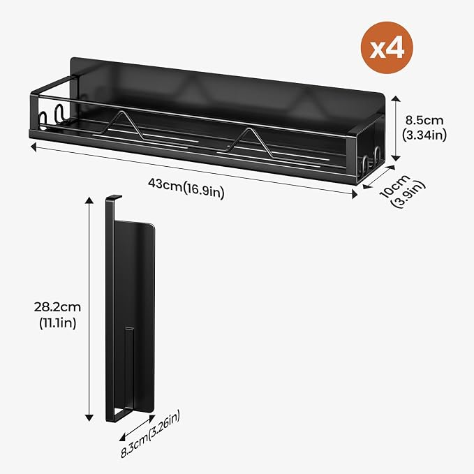 Mystozer 16.9 Inch Wide Large Capacity Magnetic Spice Rack for Refrigerator,5 Pack Metal Fridge Shelf Magnetic Spice Rack Kitchen Storage Refrigerator Organizers and Storage Spice Shelf (Black) - Image 6