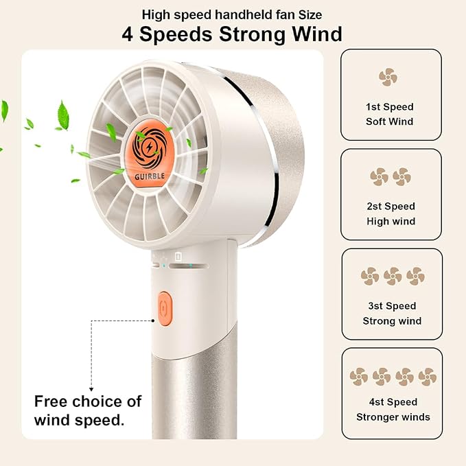Handheld Fan,Portable Turbo Fan,Powerful Personal Fan(7000rpm High-Speed Motor,Battery Work 3-16 H),USB Rechargeable Mini Handheld Fan for Travel/Outdoor/Gift/Makeup (Beige) - Image 2