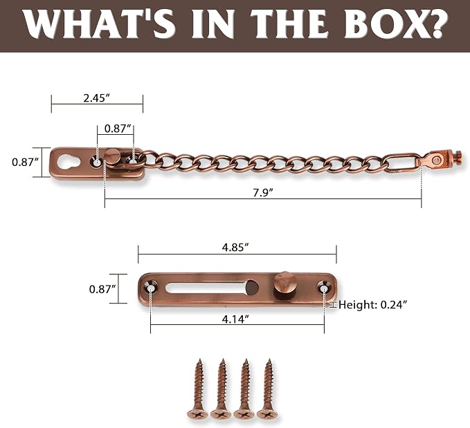 Alise Door Chain Lock,Door Security Chain Lock for Inside Door,Red Bronze | Stainless Steel,Door Chain Lock Guard with Spring Anti-Theft Press Button,Door Lock Latch for Front Door - Image 3