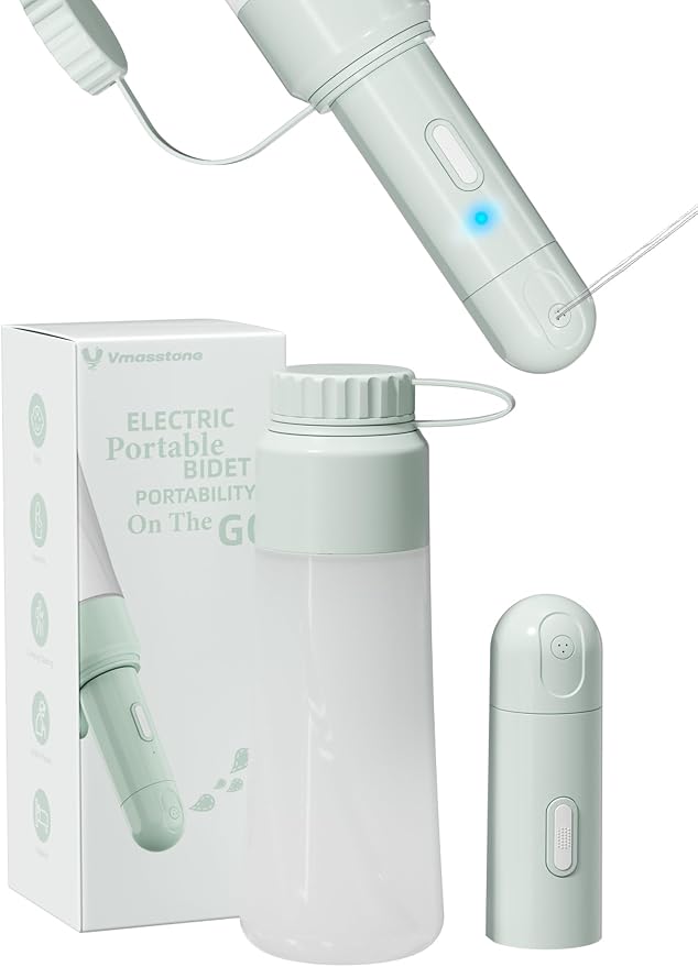 Electric Portable Bidet Sprayer Bottle Handheld for Women & Men, Travel Bidet Portable for Travel, Personal High Pressure Hygiene for Backpacking & Camping (VMASSTONE EPB-001 Mint Green) by VMASSTONE