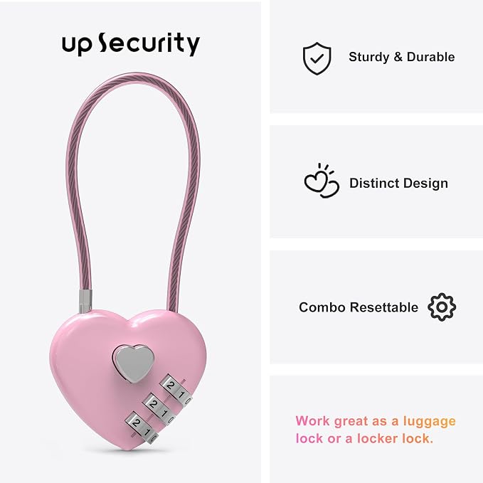 Small Combination Lock for Locker, Cable Lock with Code, Pink Padlock Combination, for Luggage, Suitcase, Gym Locker, Backpack Zipper, Cabinet, Box, Fence Gate, Travel Safe, Outdoor Use - Image 2