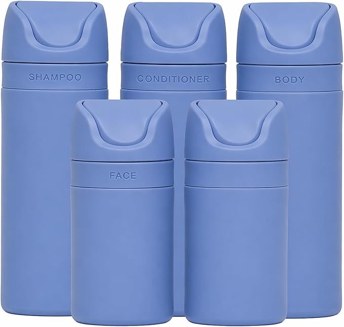 RIES Travel Bottles for Toiletries | Travel Size Containers | 5 Pack | Tsa Travel Bottles | Shampoo and Conditioner Leak Proof with Airless Pump | BPA Free Recycled Plastic & Dishwasher Safe by Ries