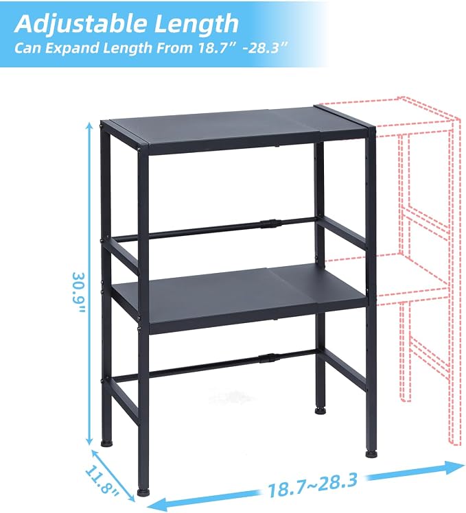 2-Tier Expandable Metal Storage Shelves, 150LBS Heavy Duty Shelving Units and Storage,Adjustable Utility Organization and Storage Shelf Rack For Kitchen Garage Laundry Bathroom Pantry Warehouse - Image 2