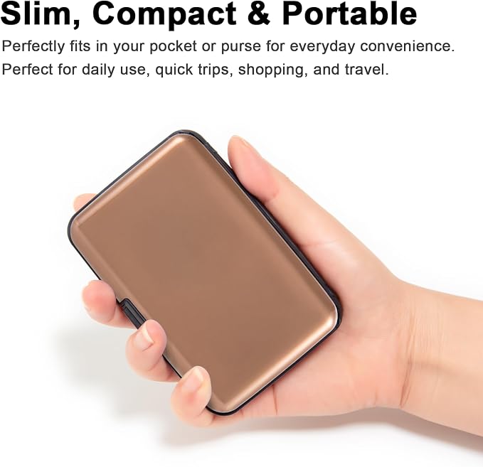 Credit Card Holder, RFID Blocking Metal Card Wallet for Women Men Slim ID Card Holders Protector Aluminum Business Hard Case (Brown) - Image 3