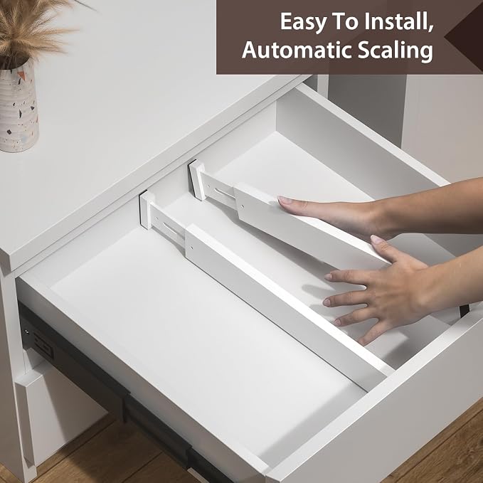 4 PCS Drawer Divider, 17"-22" Adjustable Bamboo Drawer Dividers Organizers, Expandable Separators for Kitchen, Clothes, Dressers, Home, Office, White - Image 7
