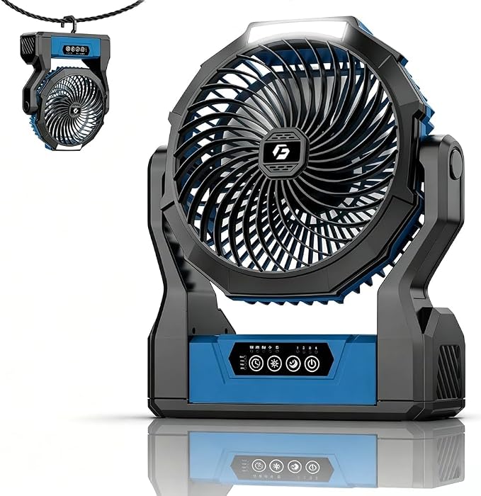 XZK 24000mAh Rechargeable Camping Fan, Battery Powered Portable Travel Fan | 64H Runtime, LED Light, Quiet Desk Fans for Indoor,Outdoor,Fishing,Jobsite & Hurricane Emergency, Gifts for Men Dad Him by Unknown
