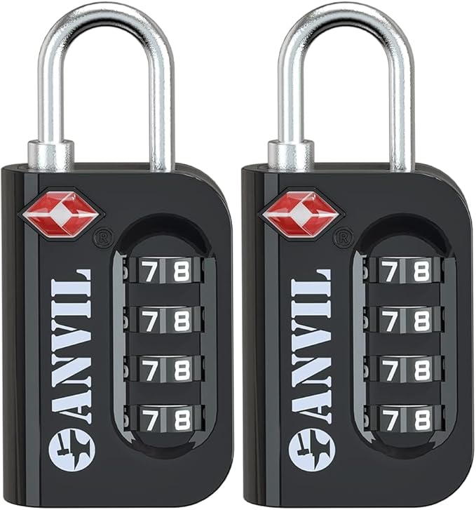 ANVIL TSA Approved Luggage Lock - 4 Digit Combination, 10,000 Combinations, Easy-Read Password Window, Travel Lock for Suitcases, Backpacks, Gym & Student Lockers, Baggage by ANVIL