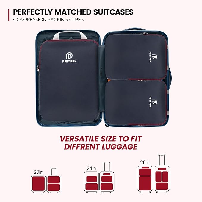 PFEYRPK Lightweight Compression Packing Cubes for Suitcases, Compressible Expandable Travel Packing Organizer with Clear Toiletries and Backpack Bag, Travel Essentials for Carry on Luggage 7 Set - Image 4