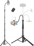 Phone Tripod Stand, 85" Tall Cellphone Tripod for iPhone with Gooseneck | Flexible Portable Phone Stand with Remote for Recording, Compatible with iPhone 14 13 12 Pro Android Camera by Victiv