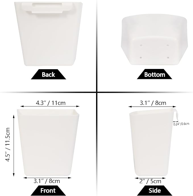 6 Pack Hanging Cup Holder for Rolling cart Accessories Hooks Little Hanging Buckets Hanging Storage Bins Craft Supplies for Rolling Utility Cart Slim Storage Cart (White) - Image 2