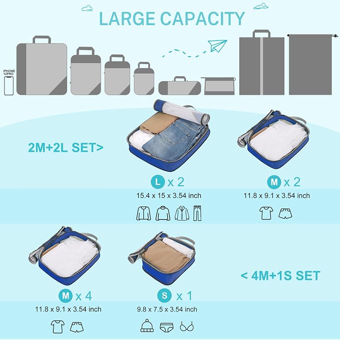 Gonex Compression Packing Cubes for Travel, Mesh Bags Luggage Organizers | Set of 4/5/6/7/10 for Essentials, Extensible, Fits 20"Carry-on Suitcases, See-through Mesh, Double Zipper Compression - Image 3