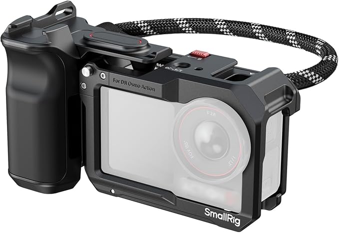 SMALLRIG Handle Grip & Cage Kit for DJI Osmo Action 5 Pro/4/3-5602 | Street Photography Grip with Quick Release & Shutter Button, Cold Shoe, Wrist Strap, 1/4" Thread for Tripod/Selfie Stick by SmallRig