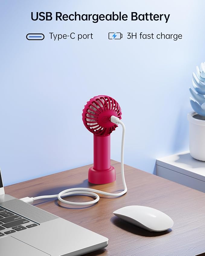 SWEETFULL Mini Portable Fan - Rechargeable Handheld Fan, 3 Speeds Personal Small Hand Gifts for Travel Essentials, Lash, Makeup, Eyelash, Kids, Girls, Women - USB, Cute Design red - Image 7