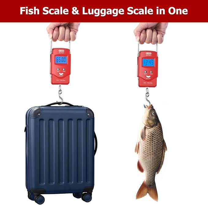 Dr.meter Fish Scale, 110 lb Digital Luggage Scale with Tape | 110 lb Capacity, Backlit LCD, Built-In Tape, Includes 2 AAA Batteries, Compact Pocket Size - Image 2