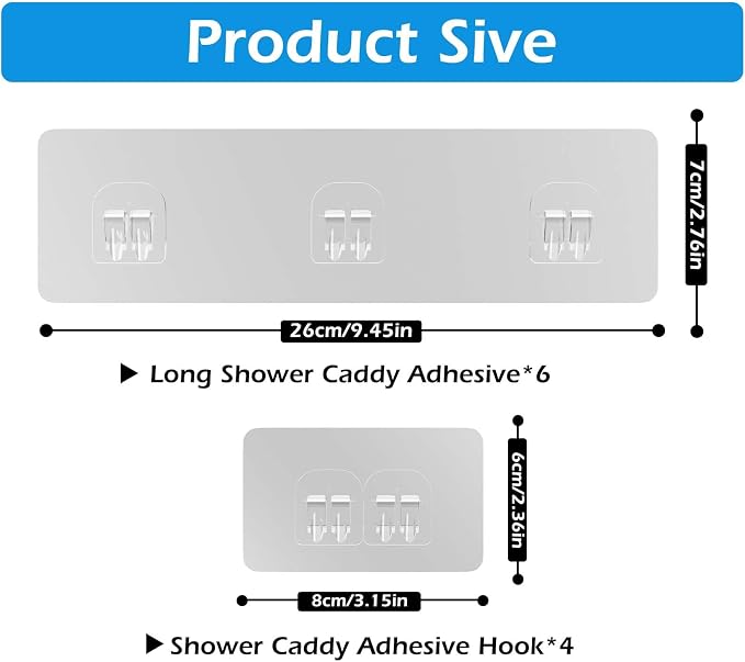 10 Pack Shower Caddy Adhesive Replacement, Shower Adhesive Strips, Strong Adhesive Hooks, Waterproof Sticker, No Drilling, for Bathroom Shelf and Kitchen Racks - Image 2