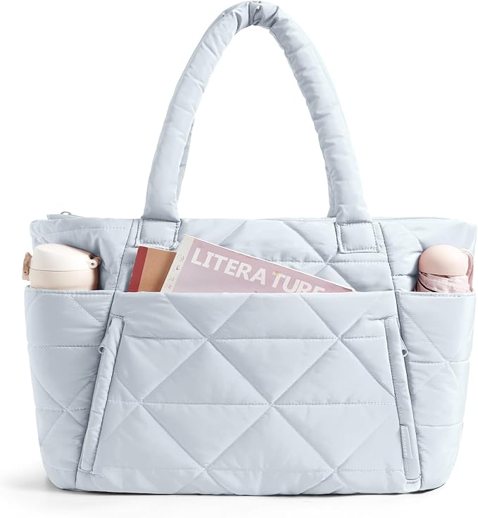 BAGSMART Tote Bag for Women, Puffer Tote Bag with Zipper, Large Quilted Shoulder Bag with Compartments for Travel, Work, Gym by BAGSMART