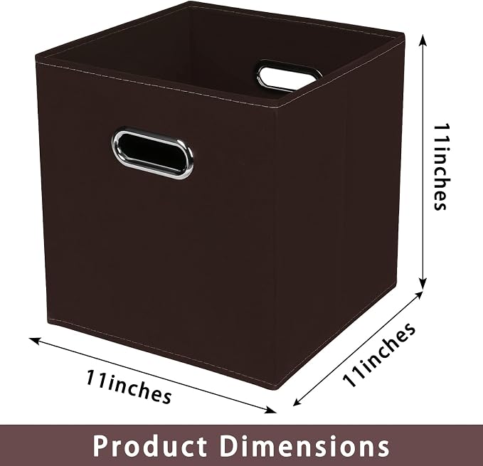 Fabric storage bins Cubes, Fabric Cube Organizer with Handle, Foldable Cube Bins for Cloth or Accessary Storage, 11x11x11, Set of 3, (Coffee) - Image 2