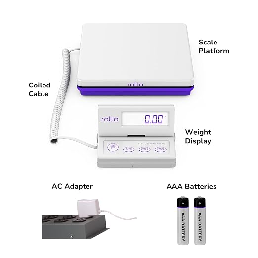 Rollo Shipping Scale for Packages - Digital Postal Scale (110 Lb Max) | Hold and Tare Functions - Includes AC Adapter and 2X AAA Batteries - Weigh Packages and Mail for Shipping Postage - Image 2