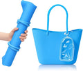 Medium Foldable Beach Tote Bag with Clear Phone Pouch 12.6" x 12"x 4.3" Washable Silicone Beach Bag for Short Trips Cruise Kayaking Picnics Camping Gym Pool Women Gift by Unknown