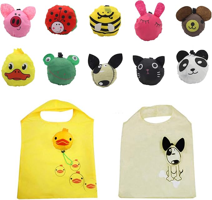 10PCS Animals Folding Shopping Bags Reusable Shopping Tote Compact Eco Bags | Reusable Grocery Bags Foldable Machine Washable Reusable Shopping Bags,Lightweight Polyester Fabric - Image 3