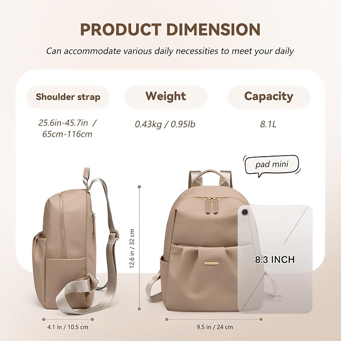 Small Backpack for Women, Cute Backpack Casual Work Daypack Purse for College Travel, fit 9.7 Inch,Champagne Brown - Image 2