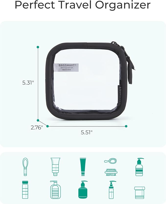 BAGSMART Mini Clear Makeup Bag for Women Portable Travel Toiletry Bag, Cute Small Water-Resistant Cosmetic Bag TSA Approved Clear Makeup Case Pouch with Zipper for Car Essentials(Blush Pink) - Image 4