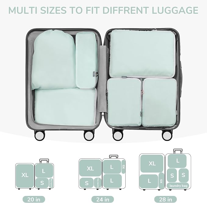 7 Set Compression Travel Packing Cubes for Suitcases, Grey Blue | Travel Essentials for Suitcase, Luggage Organizer Bags for Travel with Shoe Bag, Travel Bags for Shoes, Clothing - Image 5
