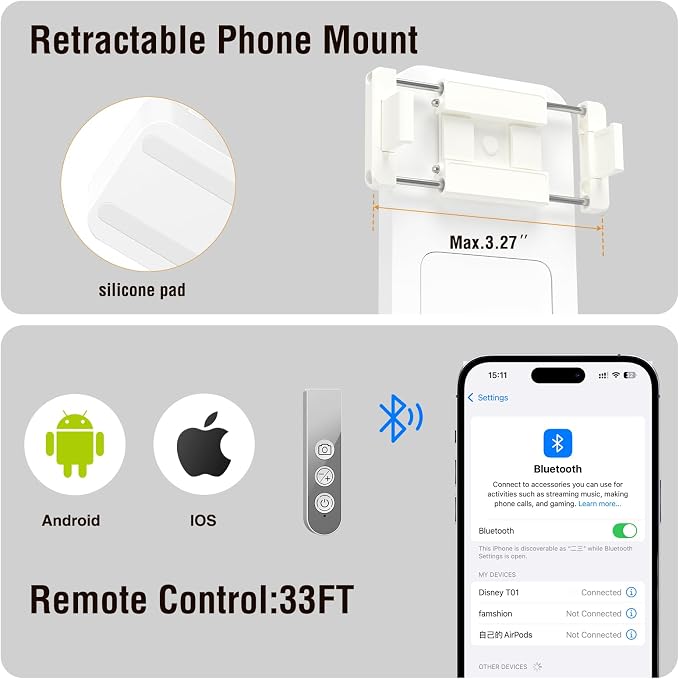 4smarts Phone Tripod Recording with LED Light, 360° Rotatable, Portable & Extendable Stand for 3.5-6.9” Smartphones, Wireless Rechargeable, Ideal for Beauty Content & Live Streaming - Image 4