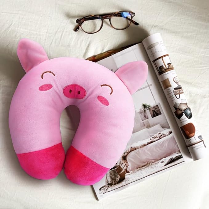 EKDJKK Travel Pillow for Kids, Cute Animal Neck Pillow Support U Shaped Cushion Plush Soft Rest Reading Pillow Sleeping Pillow for Airplane Train Car (Pink Pig) - Image 5