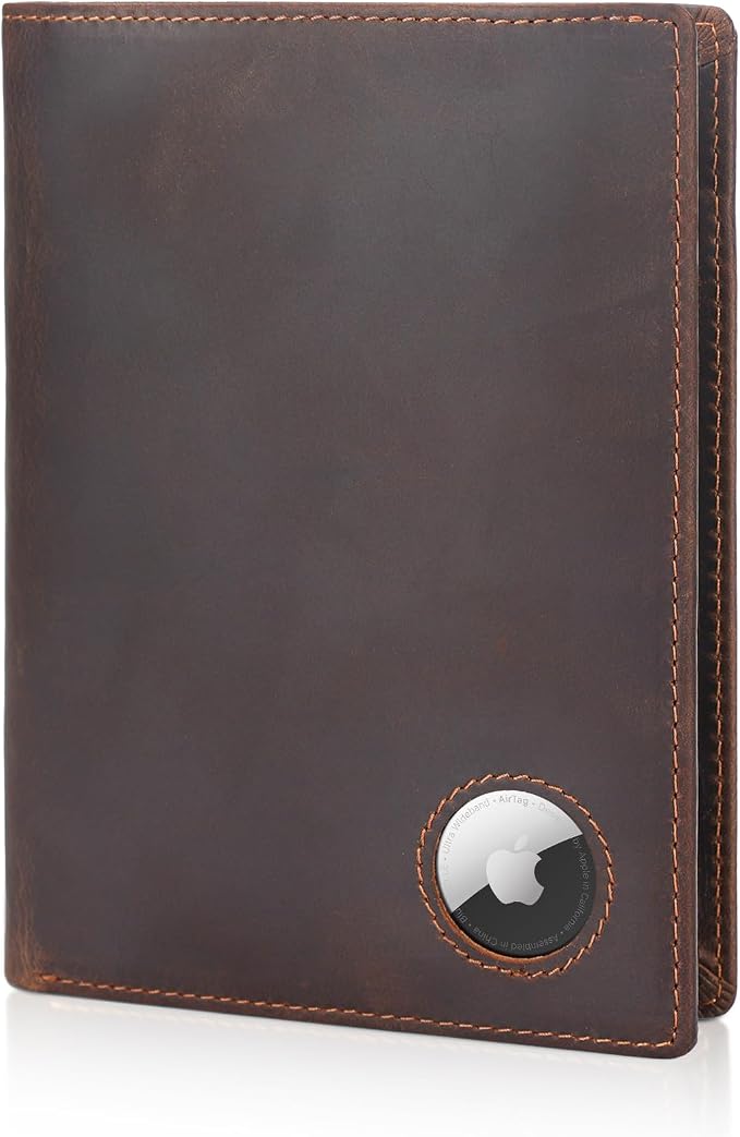 Polare Leather AirTag Passport Holder RFID Blocking Travel Bifold Wallet | Luxury Full Grain Cowhide Leather, AirTag Slot, Vintage Passport Cover Case, International Travel Wallet, Dark Brown by polareoriginal