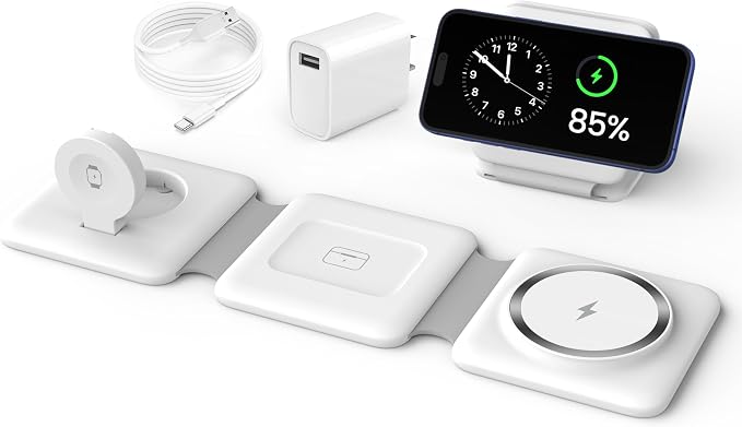 Charging Station for Apple Multiple Devices - 3 in 1 Foldable Magnetic Wireless Charger Dock - Travel Charging Pad for iPhone 17 16 15 14 13 12 Pro Max Plus Watch & Airpods by WirelessCharger