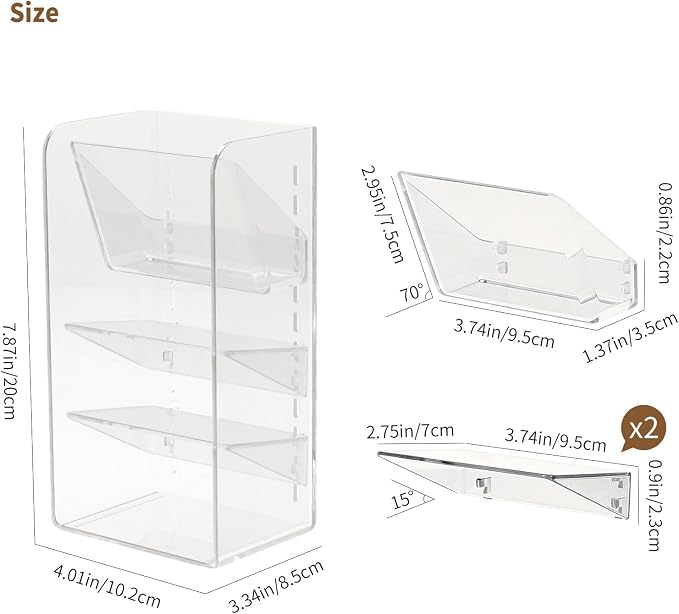 PAVSTINE Medicine Cabinet Organizer with Adjustable Dividers, Clear Vertical Layered Backward Slanting Shelves for Makeup Brush/Lip Gloss/Mascara Storage (3-Tier Slant-Gentle Slant) - Image 2