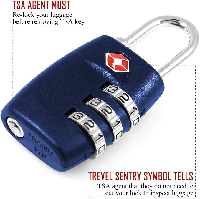 DanziX TSA Approved Lock and 4 Colors Stainless Steel Safety Tether，3-Dial Combination Travel Luggage Lock with Lanyard Security Cable for Protect Your Different Sizes of Suitcase,Baggage-Deep Blue - Image 5