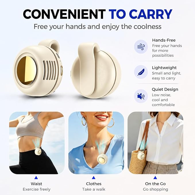 Clip On Fan, Portable Silent Mini Bladeless Personal Fan | 3-Speed 360° Rotatable Small Clip Fan for Shirt Waist, Hands-Free Wearable Fan for Outdoor Travel Office - Image 5