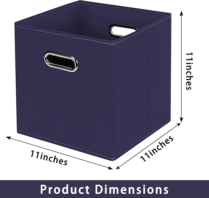 Navy Blue Fabric Storage Bins, Set of 3, 11x11x11, Foldable Cube Bins for Cloth or Accessory Storage - Image 2
