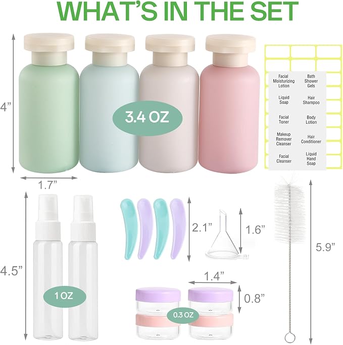 18 Pack Travel Bottles for Toiletries Leak Proof | Refillable, Plastic Travel Containers, BPA Free, Travel Essentials, for Shampoo Conditioner Lotion Liquids - Image 2