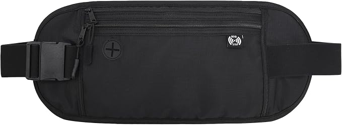 TRAVELSAFE Slim RFID Blocking Money Belt for Travel - Anti-Theft Hidden Passport Holder Waist Wallet with Secure Pouch for Cash, Credit Cards & Phone Safe (B-Black) by Arouselove