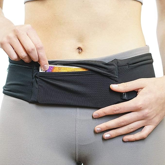3 Pocket Adjustable Running Belt Waist Pack, Fanny Pack For Working Out With Sweat Resistant Backing, Holds All iPhone Models by Sprigs