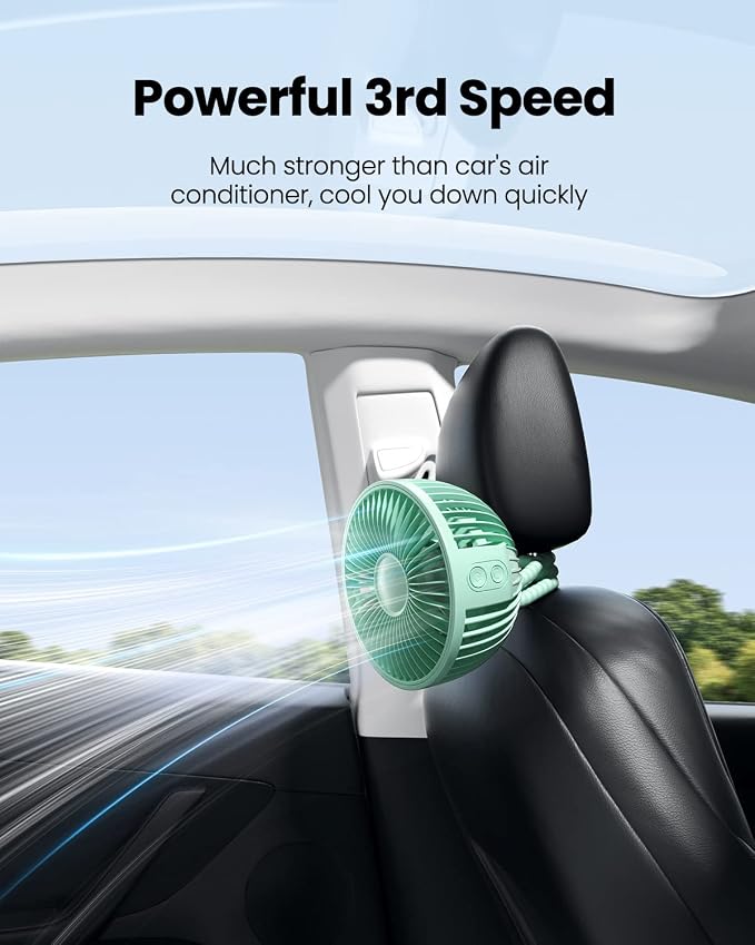 Gaiatop Oscillating Baby Stroller Fan with LED Lights, Rechargeable Green | 4-Speed Quiet Cooling, 4.6 In, Battery Operated, 360° Rotate Clip On Small Portable Fans for Car Seat Crib Treadmill Travel - Image 6