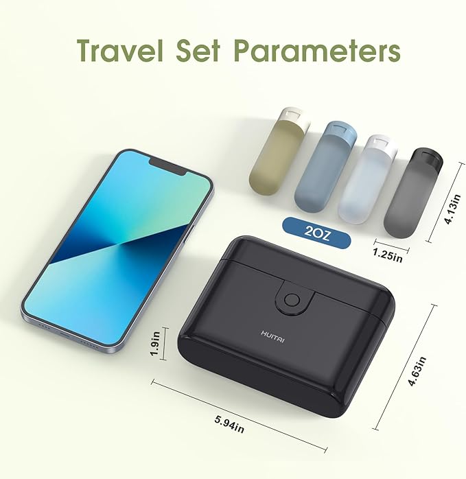 Travel Bottles TSA 4x2oz With Case Leak-Proof Black | Durable ABS hard case, press-to-unlock, 4 individual compartments, wide-mouth bottles for easy fill, leak-proof seals - Image 2