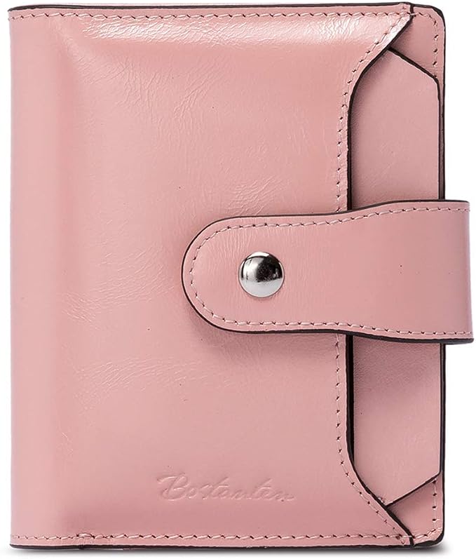 BOSTANTEN Leather Womens Wallet Small RFID Blocking Credit Card Holder | Removable ID Window, Zipper Coin Pocket, Bifold, Minimalist, Fits Small Purses, Daily Use, Ladies Gifts, Pink by BOSTANTEN